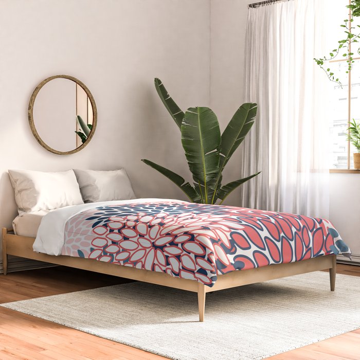 Modern Floral Prints, Coral and Navy Comforter Gallery Image 2