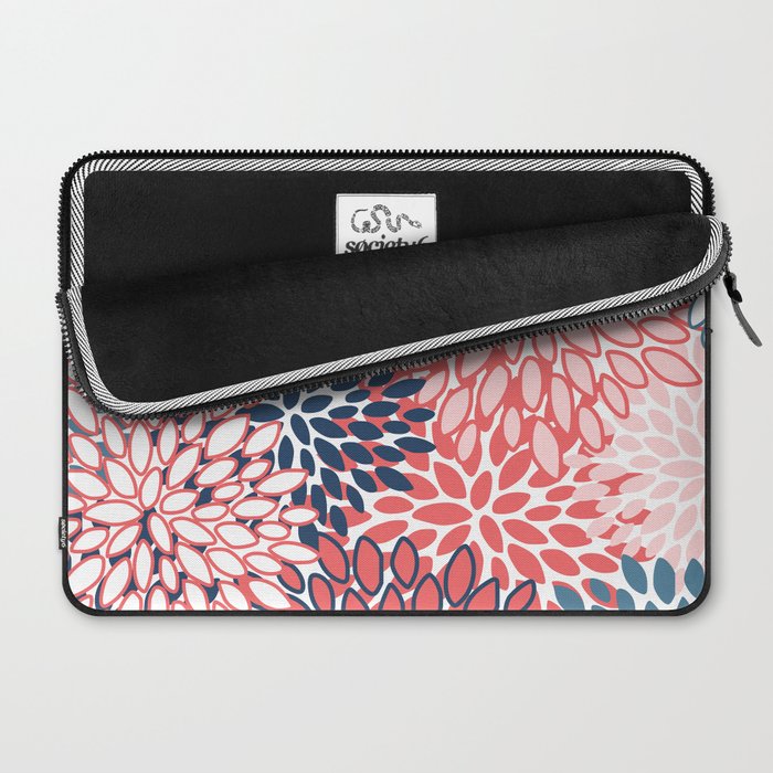 Modern Floral Prints, Coral and Navy Laptop Sleeve Gallery Image 2