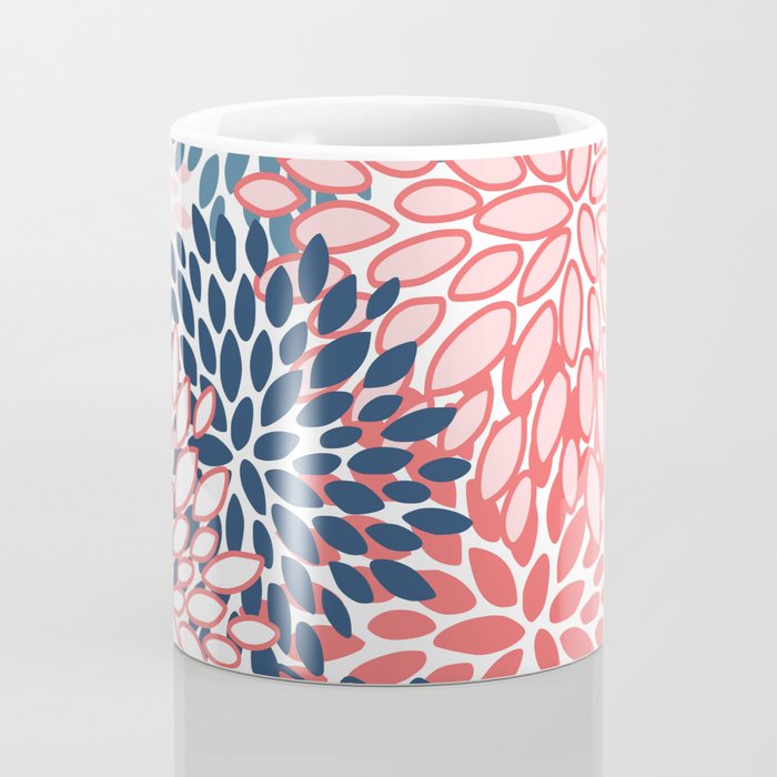 Modern Floral Prints, Coral and Navy Coffee Mug Gallery Image 4
