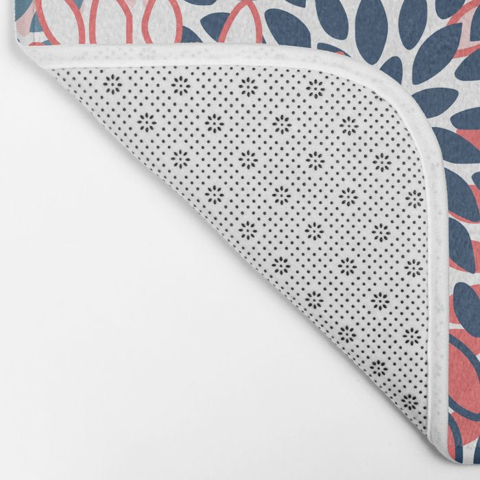 Modern Floral Prints, Coral and Navy Bath Mat Gallery Image 2