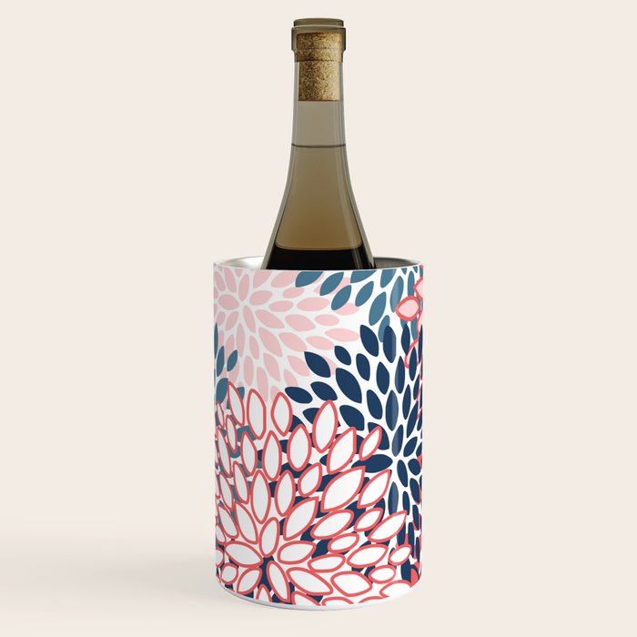 Modern Floral Prints, Coral and Navy Wine Chiller Gallery Image 2