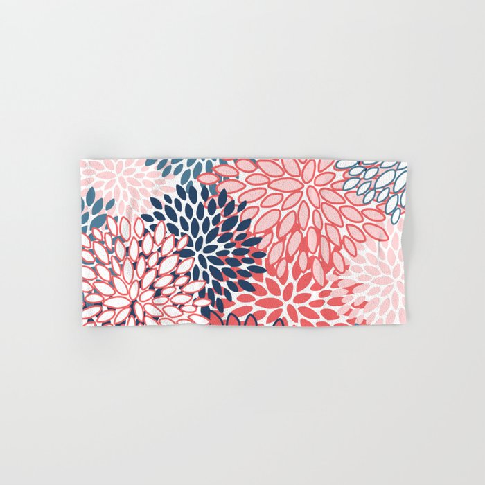 Modern Floral Prints, Coral and Navy Bath Towel Gallery Image 1