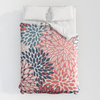 Modern Floral Prints, Coral and Navy Duvet Cover Gallery Image 6