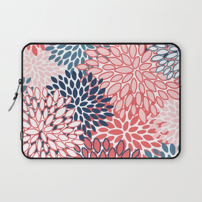 Modern Floral Prints, Coral and Navy Laptop Sleeve Gallery Image 1