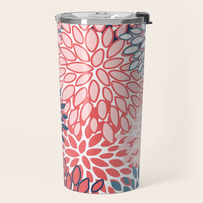 Modern Floral Prints, Coral and Navy Travel Mug Gallery Image 2