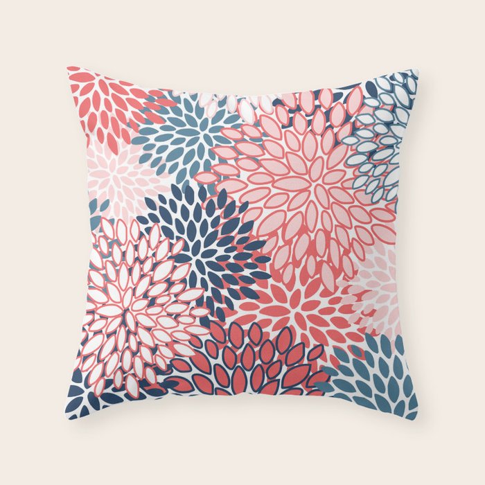 Modern Floral Prints, Coral and Navy Throw Pillow Gallery Image 1
