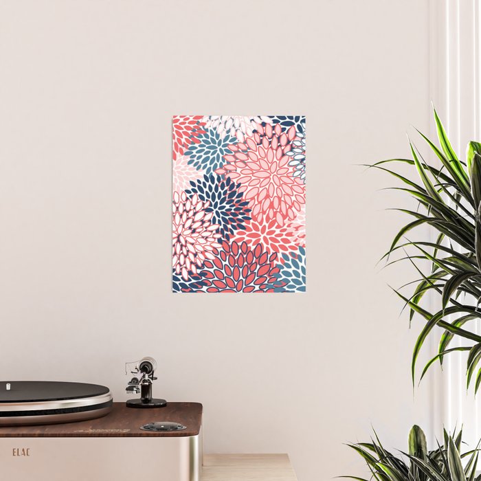 Modern Floral Prints, Coral and Navy Poster Gallery Image 2