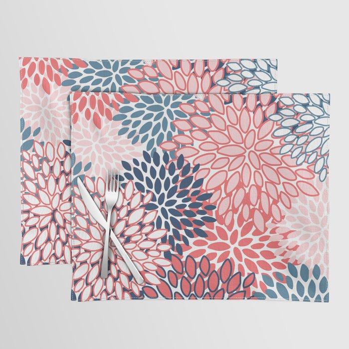 Modern Floral Prints, Coral and Navy Placemat Gallery Image 1
