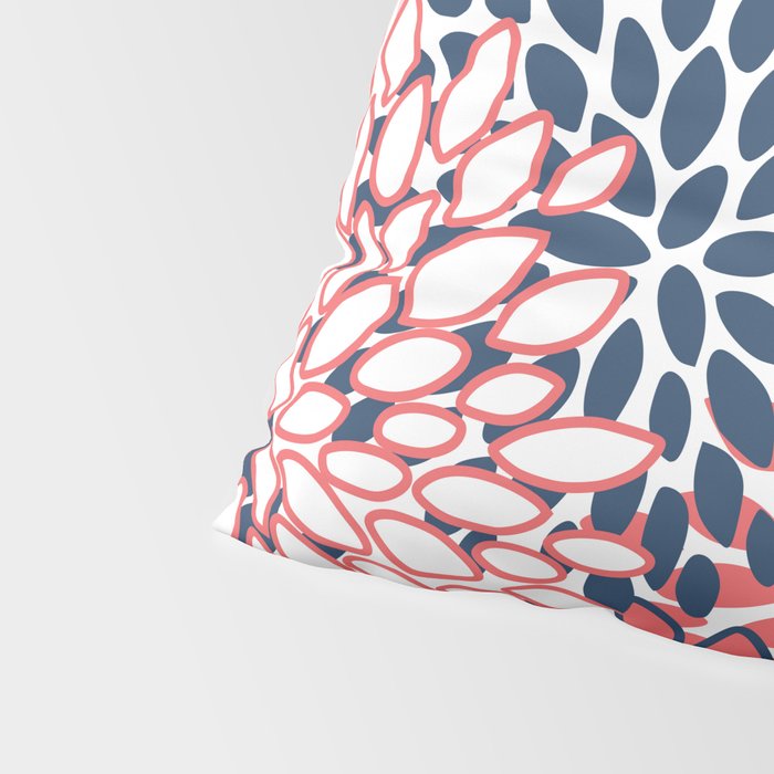 Modern Floral Prints, Coral and Navy Pillow Sham Gallery Image 4