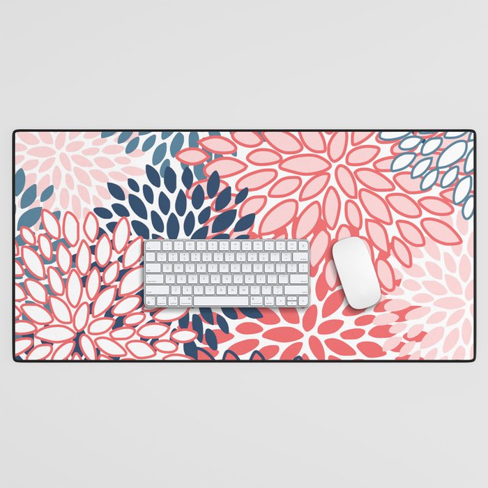 Modern Floral Prints, Coral and Navy Desk Mat Gallery Image 1