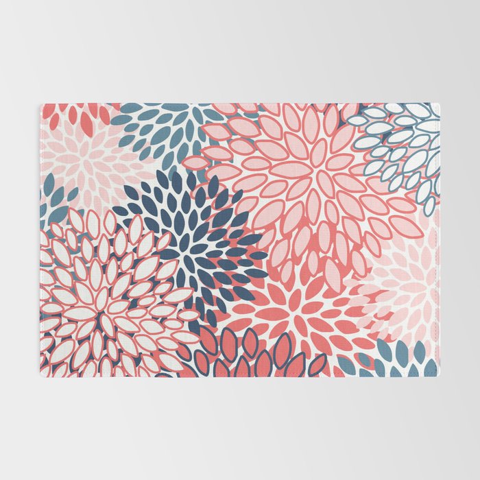 Modern Floral Prints, Coral and Navy Rug Gallery Image 2