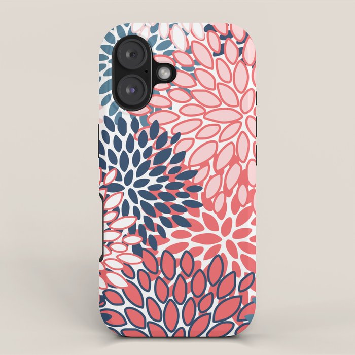 Modern Floral Prints, Coral and Navy iPhone Case Gallery Image 1