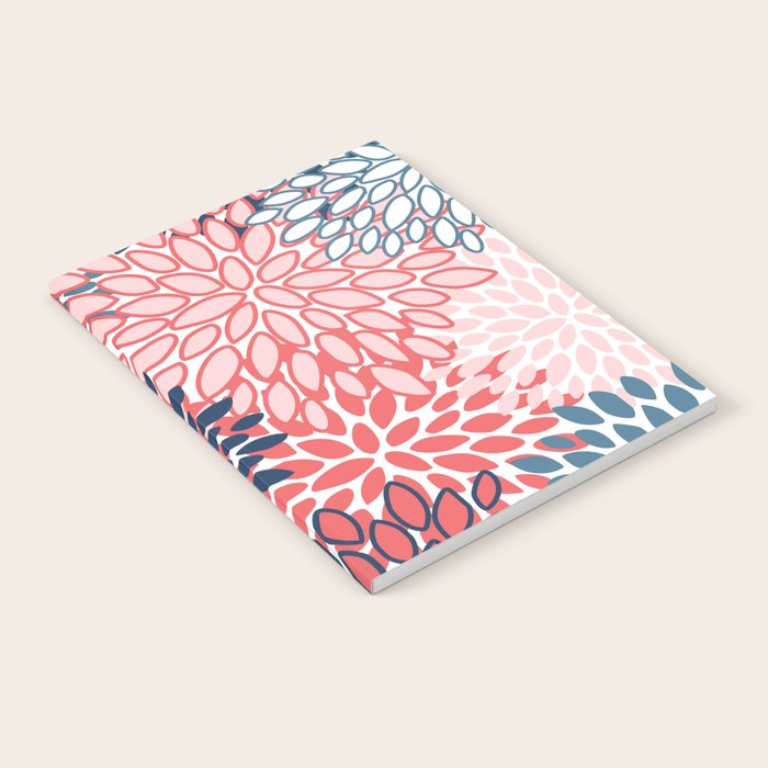 Modern Floral Prints, Coral and Navy Notebook Gallery Image 1