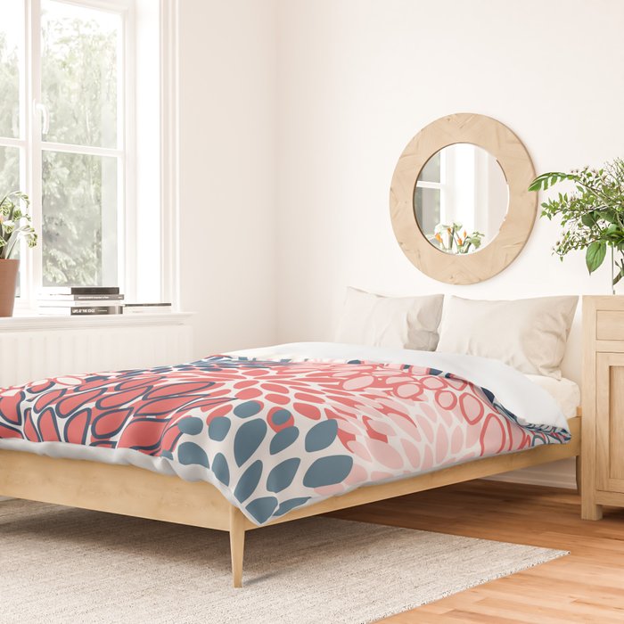 Modern Floral Prints, Coral and Navy Duvet Cover Gallery Image 2