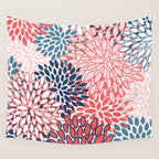 Modern Floral Prints, Coral and Navy Wall Tapestry Gallery Image 4