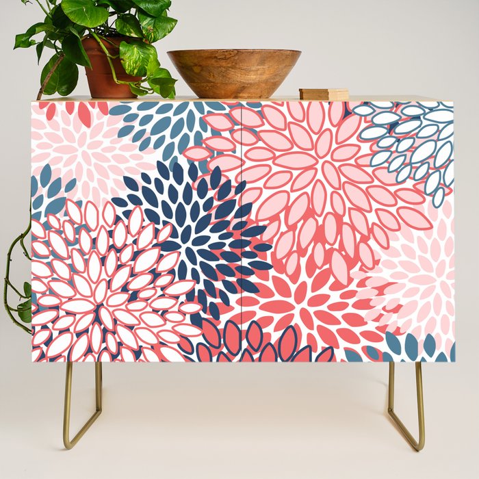 Modern Floral Prints, Coral and Navy Credenza Gallery Image 1