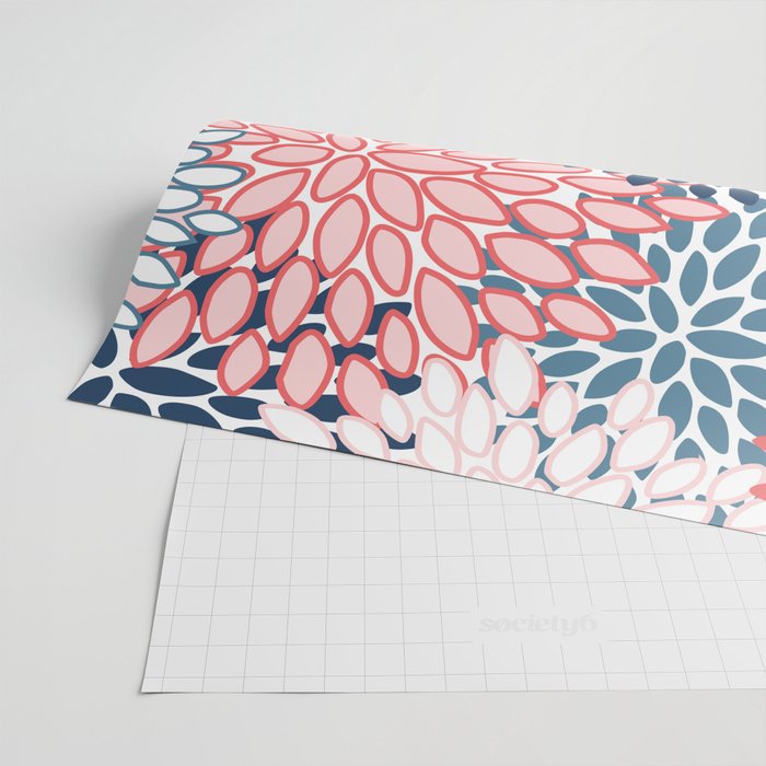 Modern Floral Prints, Coral and Navy Wrapping Paper Gallery Image 2