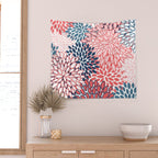 Modern Floral Prints, Coral and Navy Wall Tapestry Gallery Image 2