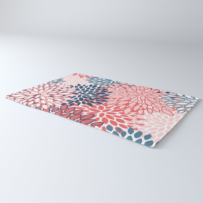 Modern Floral Prints, Coral and Navy Rug Gallery Image 3