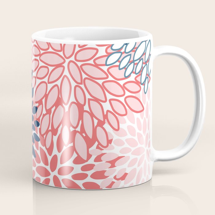 Modern Floral Prints, Coral and Navy Coffee Mug Gallery Image 1