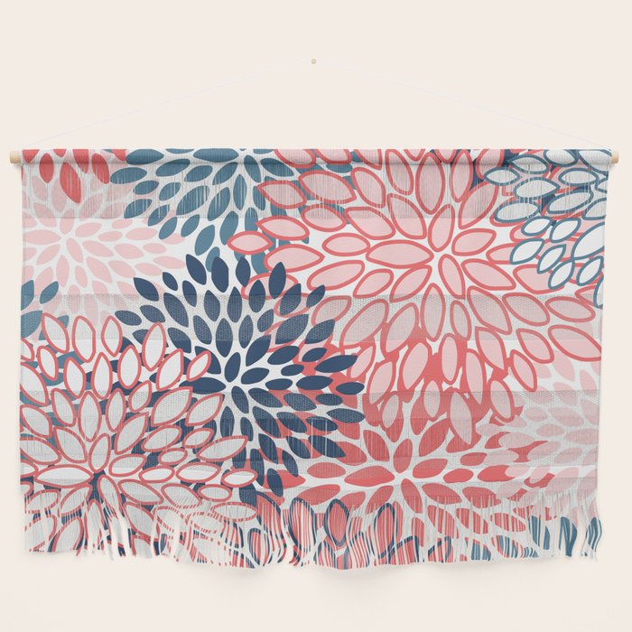 Modern Floral Prints, Coral and Navy Wall Hanging Gallery Image 1