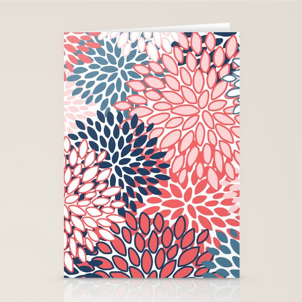 Modern Floral Prints, Coral and Navy Stationery Card Gallery Image 2