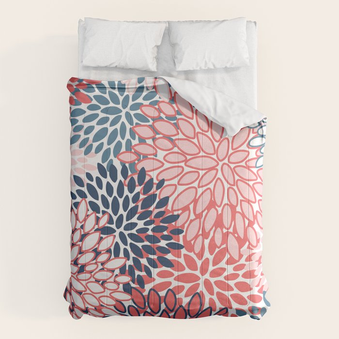 Modern Floral Prints, Coral and Navy Comforter Gallery Image 6