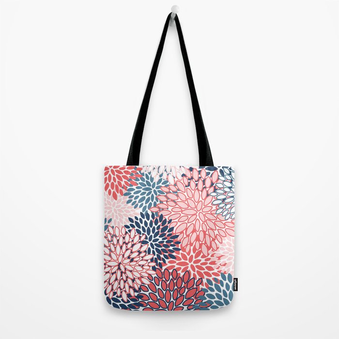 Modern Floral Prints, Coral and Navy Tote Bag Gallery Image 2