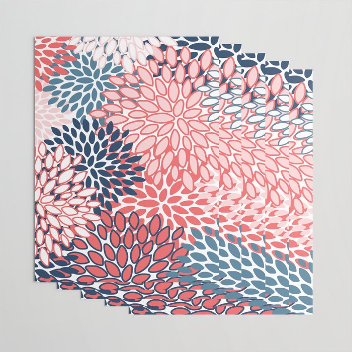 Modern Floral Prints, Coral and Navy Wrapping Paper Gallery Image 3