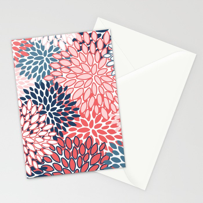 Modern Floral Prints, Coral and Navy Stationery Card Gallery Image 2
