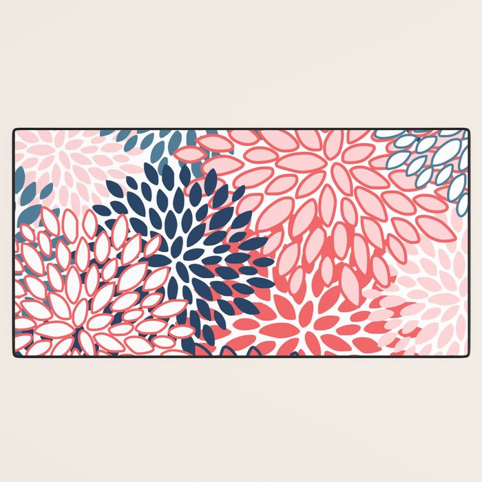 Modern Floral Prints, Coral and Navy Desk Mat Gallery Image 3