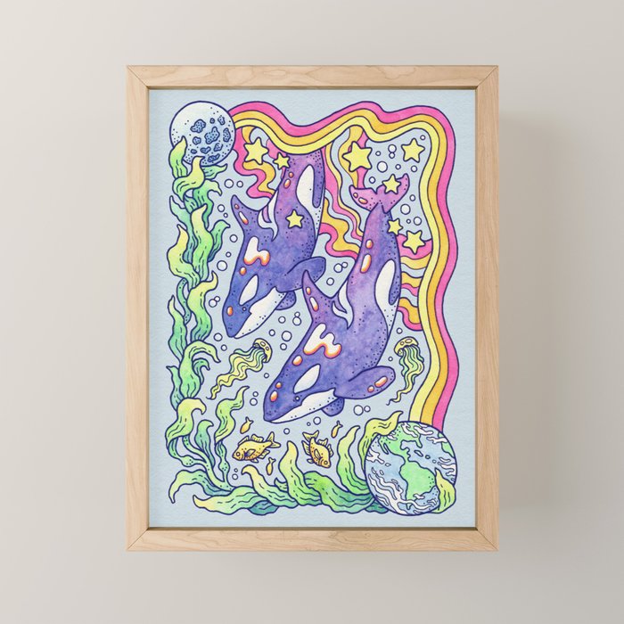 Orcas of Earth | Ocean Conservation Art Mini Art Print Gallery Image 1