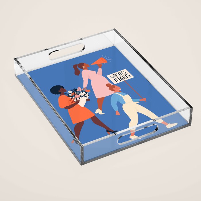 Female diverse faces of different ethnicity blue Acrylic Tray Gallery Image 1