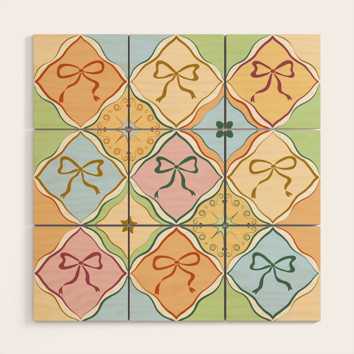 Coquette Ribbon Bows on Colorful Patchwork Wood Wall Art Gallery Image 1