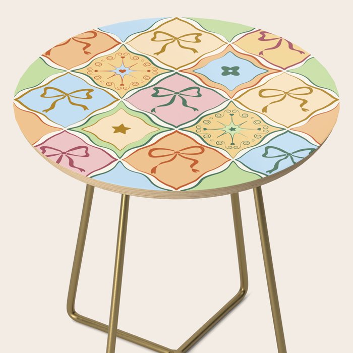 Coquette Ribbon Bows on Colorful Patchwork Side Table Gallery Image 2