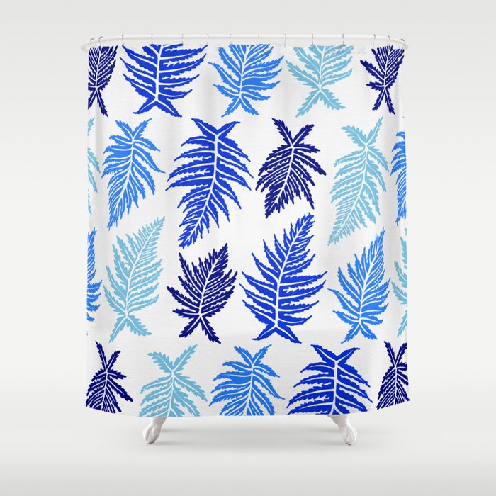 Inked Ferns - Blue Palette Shower Curtain Gallery Image 1