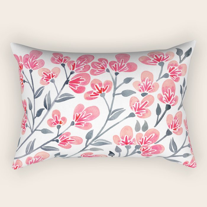 Cherry Blossoms - Pink & Black Palette Rectangular Pillow Gallery Image 1