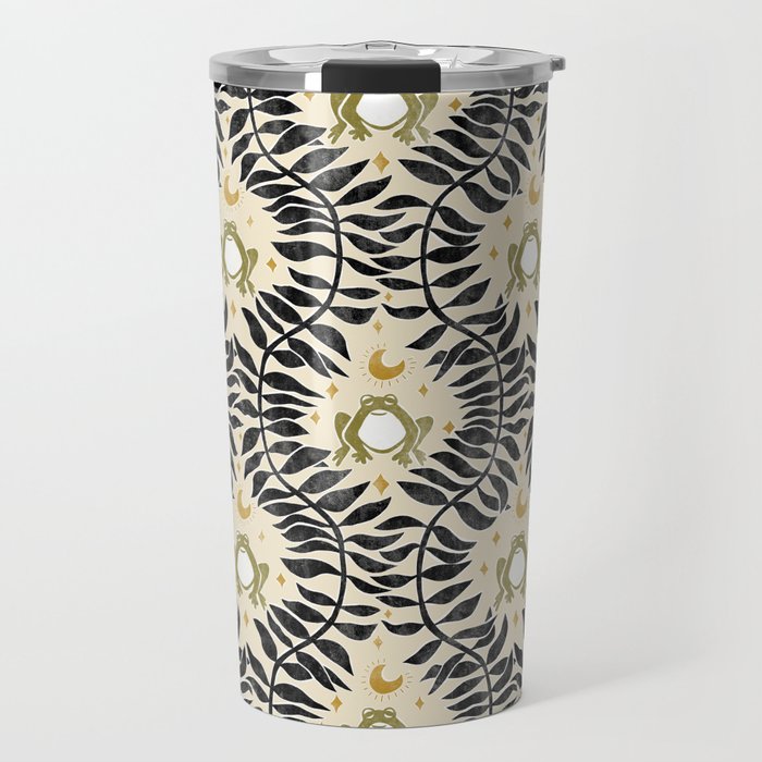 Froggie Ogee - black, moss green, and cream Travel Mug Gallery Image 1