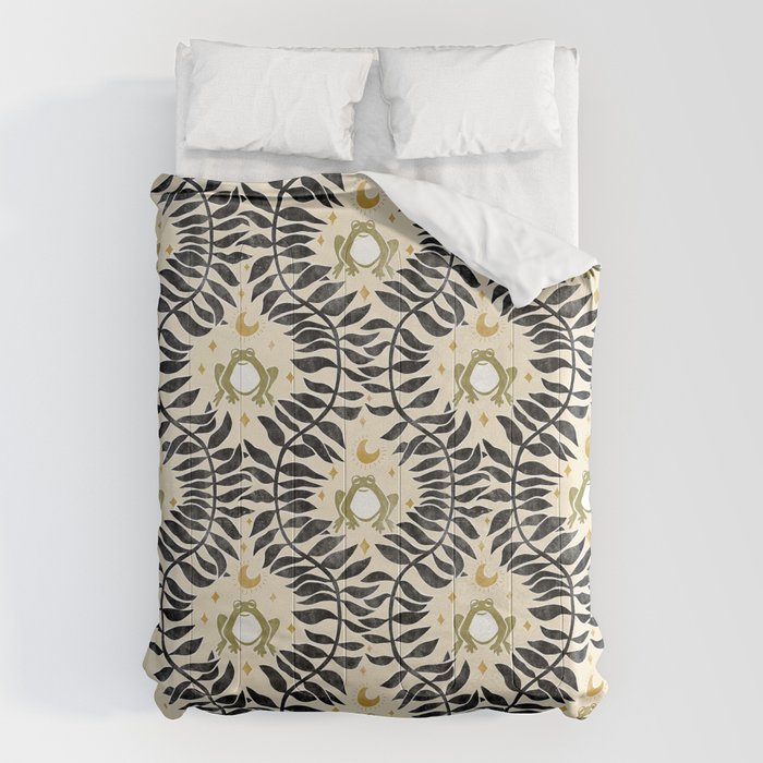Froggie Ogee - black, moss green, and cream Comforter Gallery Image 6