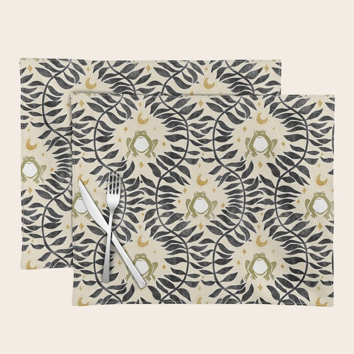 Froggie Ogee - black, moss green, and cream Placemat Gallery Image 1
