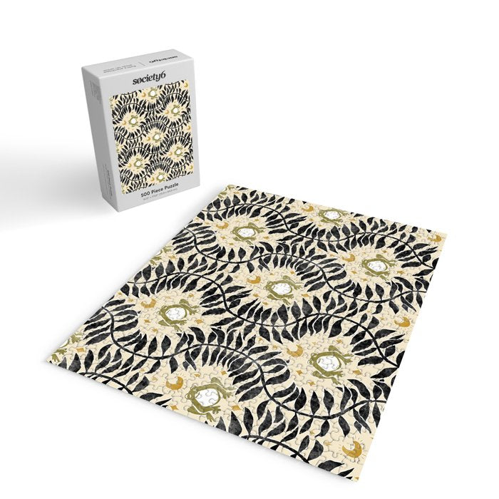 Froggie Ogee - black, moss green, and cream Jigsaw Puzzle Gallery Image 2