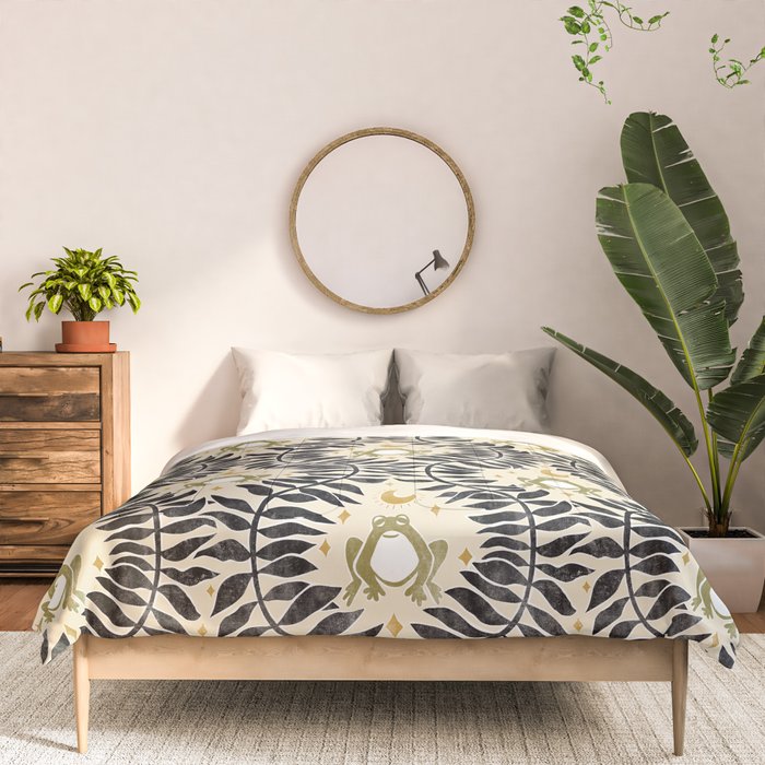 Froggie Ogee - black, moss green, and cream Comforter Gallery Image 3