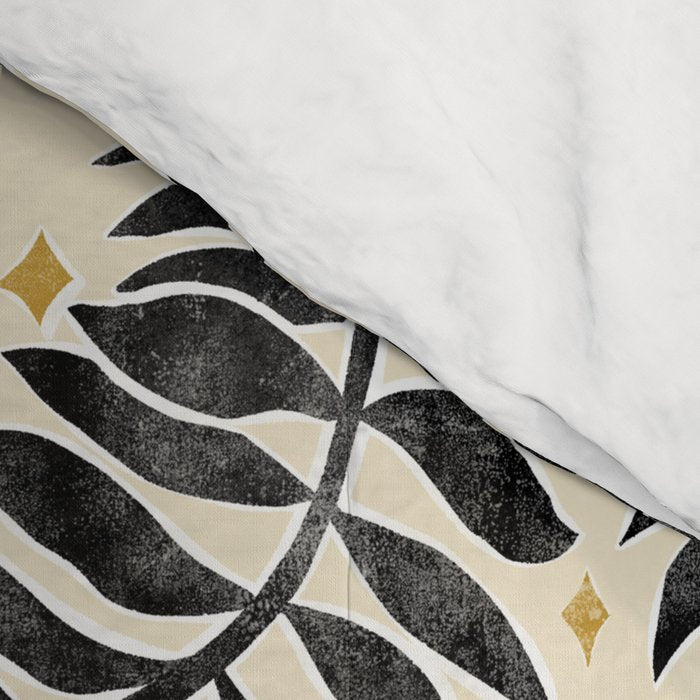 Froggie Ogee - black, moss green, and cream Comforter Gallery Image 4