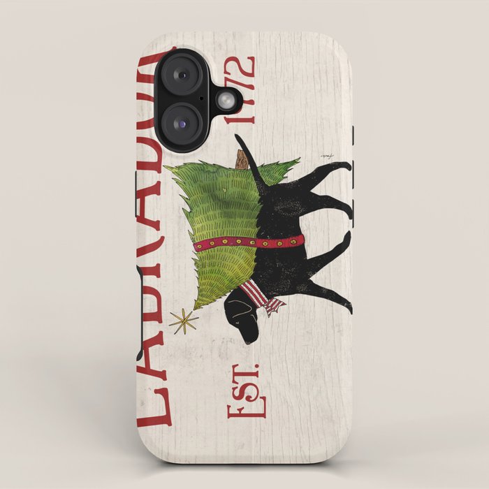 Lab Black Labrador dog tree farm delivery christmas art iPhone Case Gallery Image 1