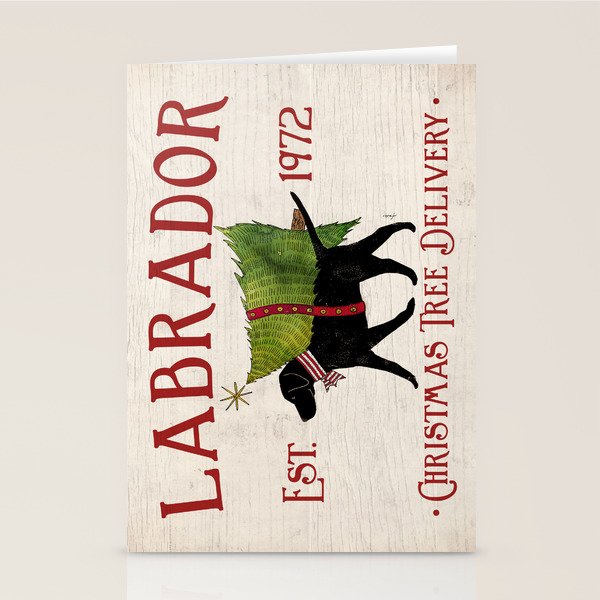 Lab Black Labrador dog tree farm delivery christmas art Stationery Card Gallery Image 1