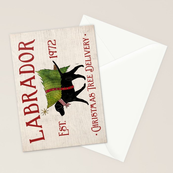 Lab Black Labrador dog tree farm delivery christmas art Stationery Card Gallery Image 2