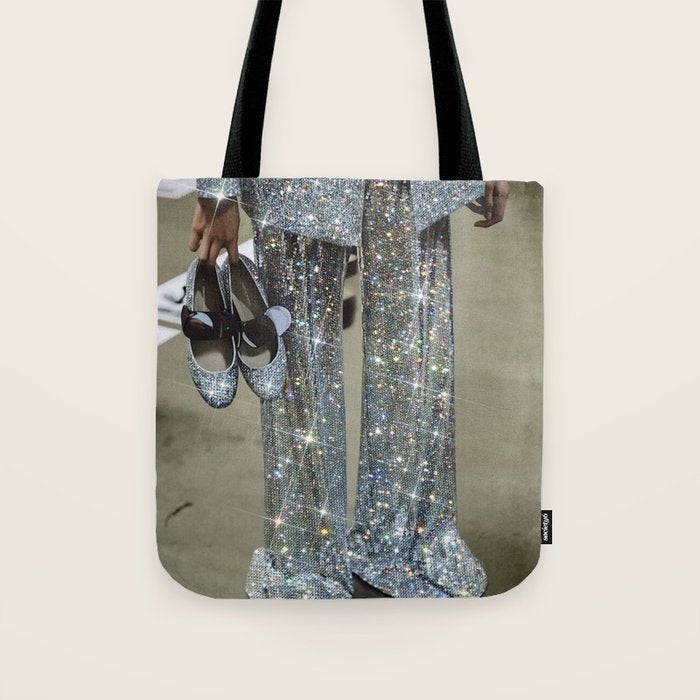 AT THE END OF THE WORKDAY | digital art collage by yana potter | sparkle suit | jacket | glitter  Tote Bag Gallery Image 1