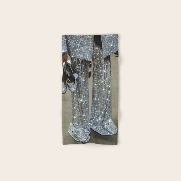 AT THE END OF THE WORKDAY | digital art collage by yana potter | sparkle suit | jacket | glitter  Bath Towel Gallery Image 1