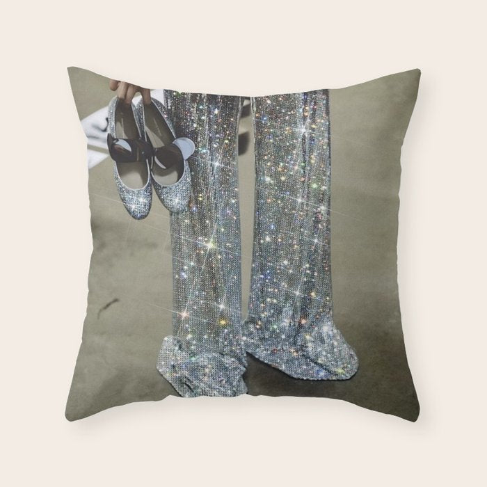AT THE END OF THE WORKDAY | digital art collage by yana potter | sparkle suit | jacket | glitter  Throw Pillow Gallery Image 6