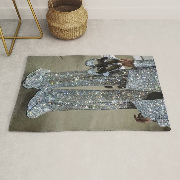 AT THE END OF THE WORKDAY | digital art collage by yana potter | sparkle suit | jacket | glitter  Rug Gallery Image 1